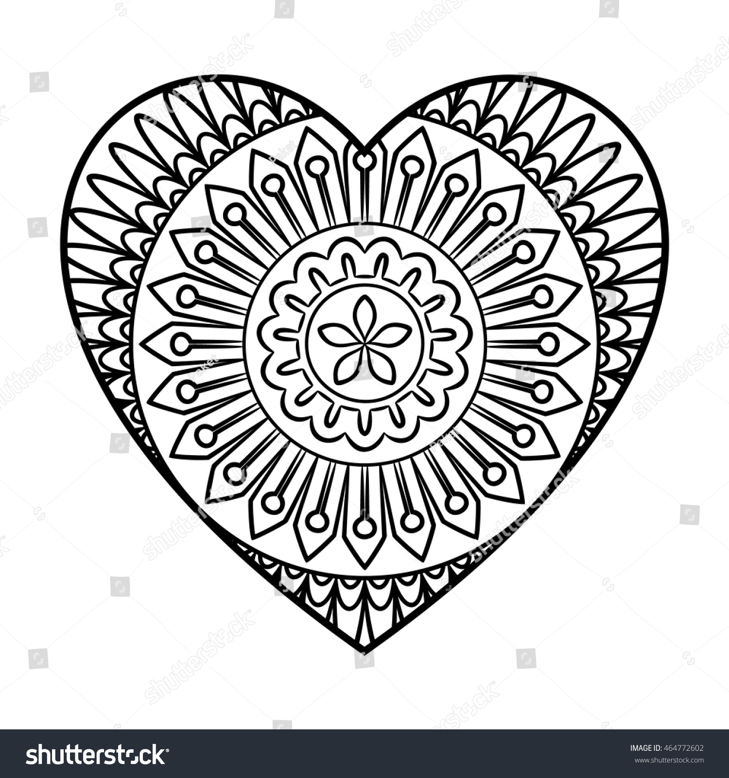 Hakuun doodle heart mandala coloring page outline liittyvã vektorikuva rojaltivapaa