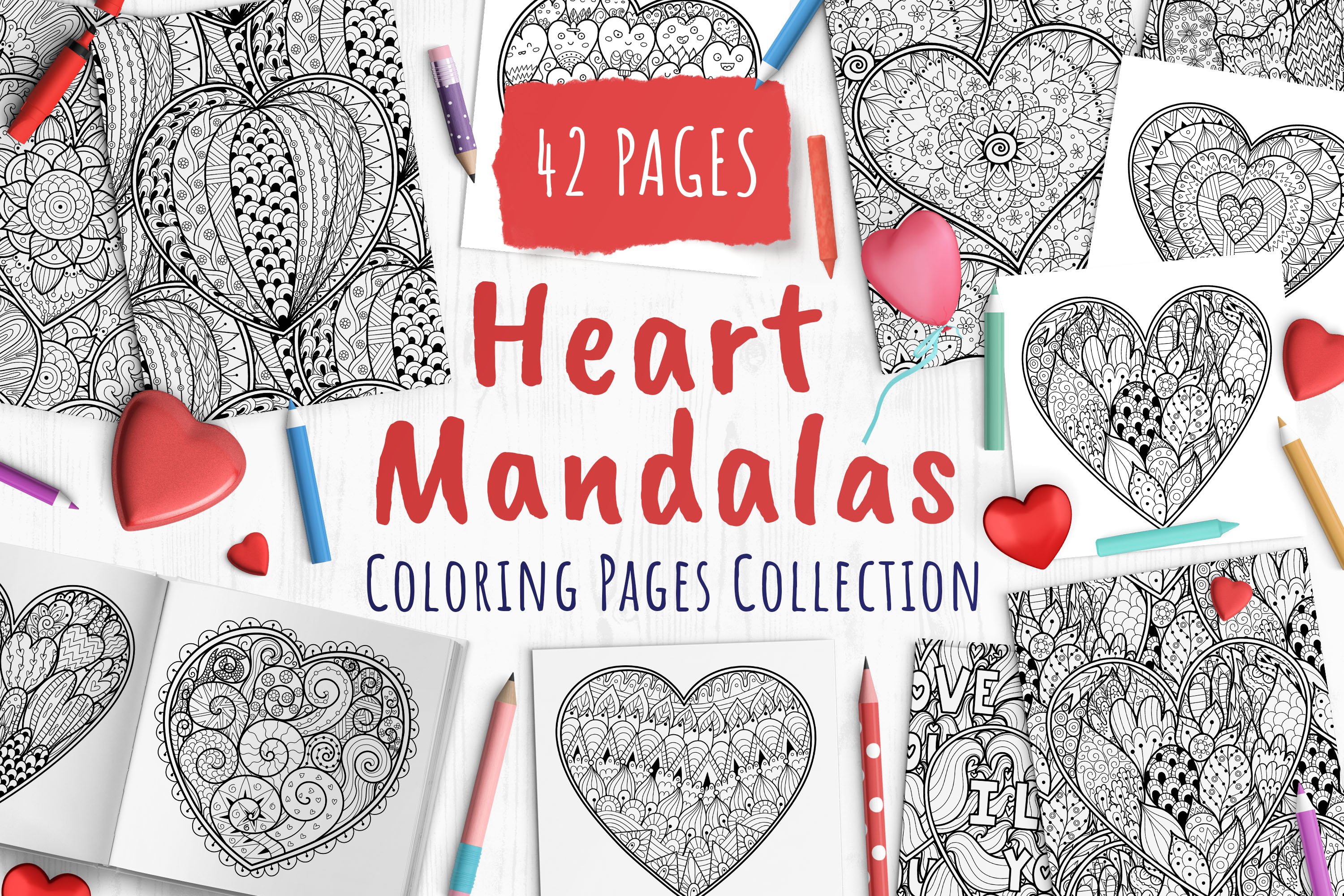 Heart mandalas coloring pages