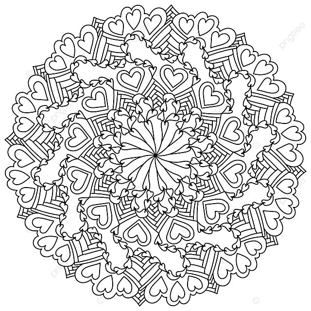 Valentines day coloring page intricate mandala with heart and ornate designs for meditation vector cat drawing heart drawing man drawing png and vector with transparent background for free download