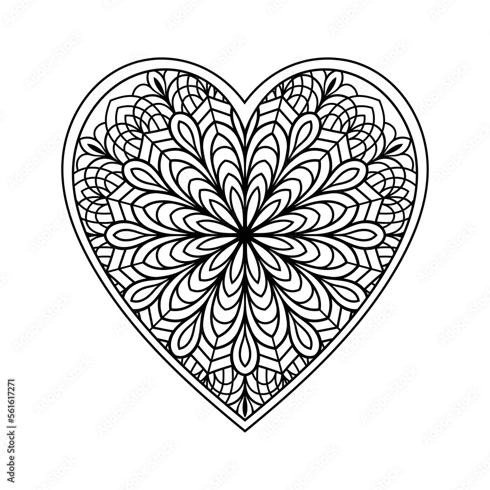 Heart mandala coloring page for adult heart with floral mandala pattern art heart shaped mandala floral pattern for coloring page hand drawn heart floral mandala doodle for coloring book vector