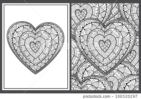 Heart mandala coloring pages set in us letter