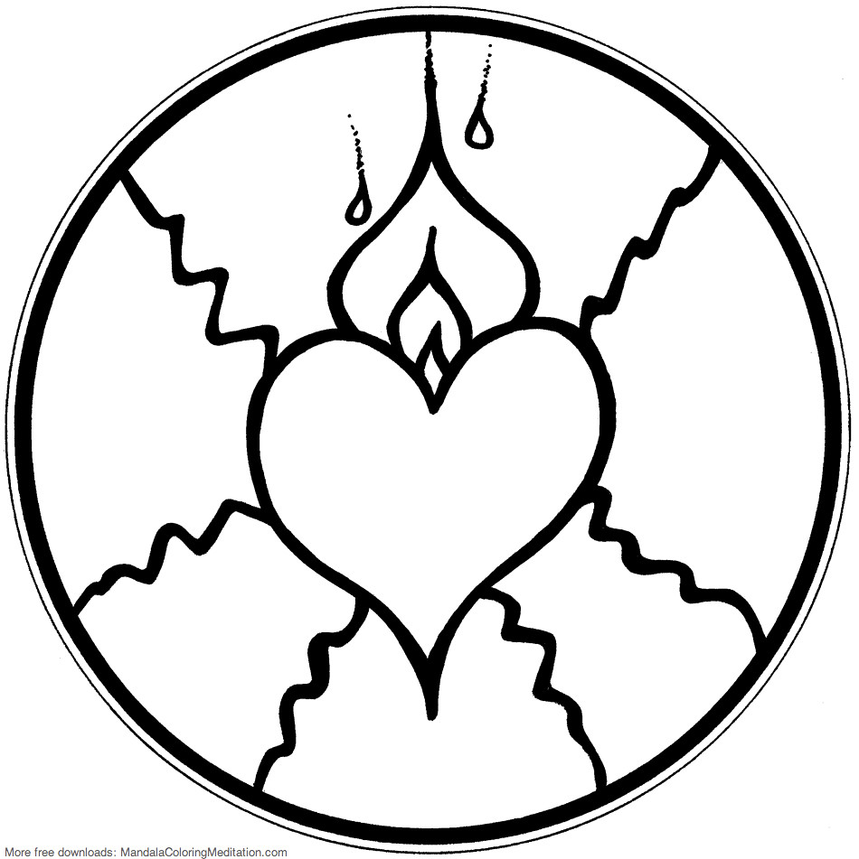 Printable children coloring page fire heart mandala