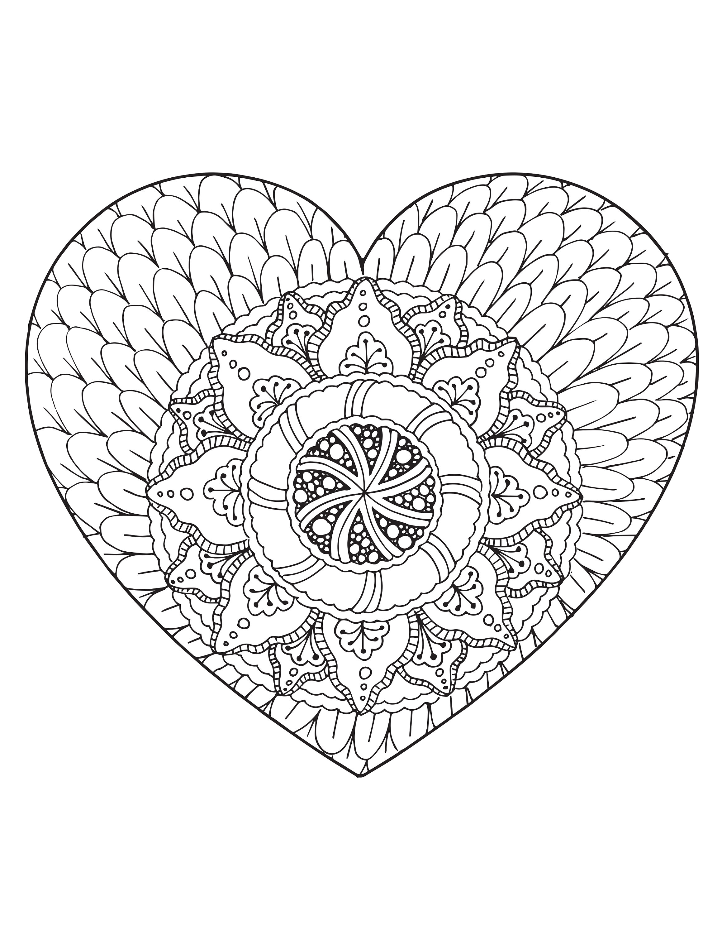 Heart mandala adult coloring page instant downloadable image digital download printable