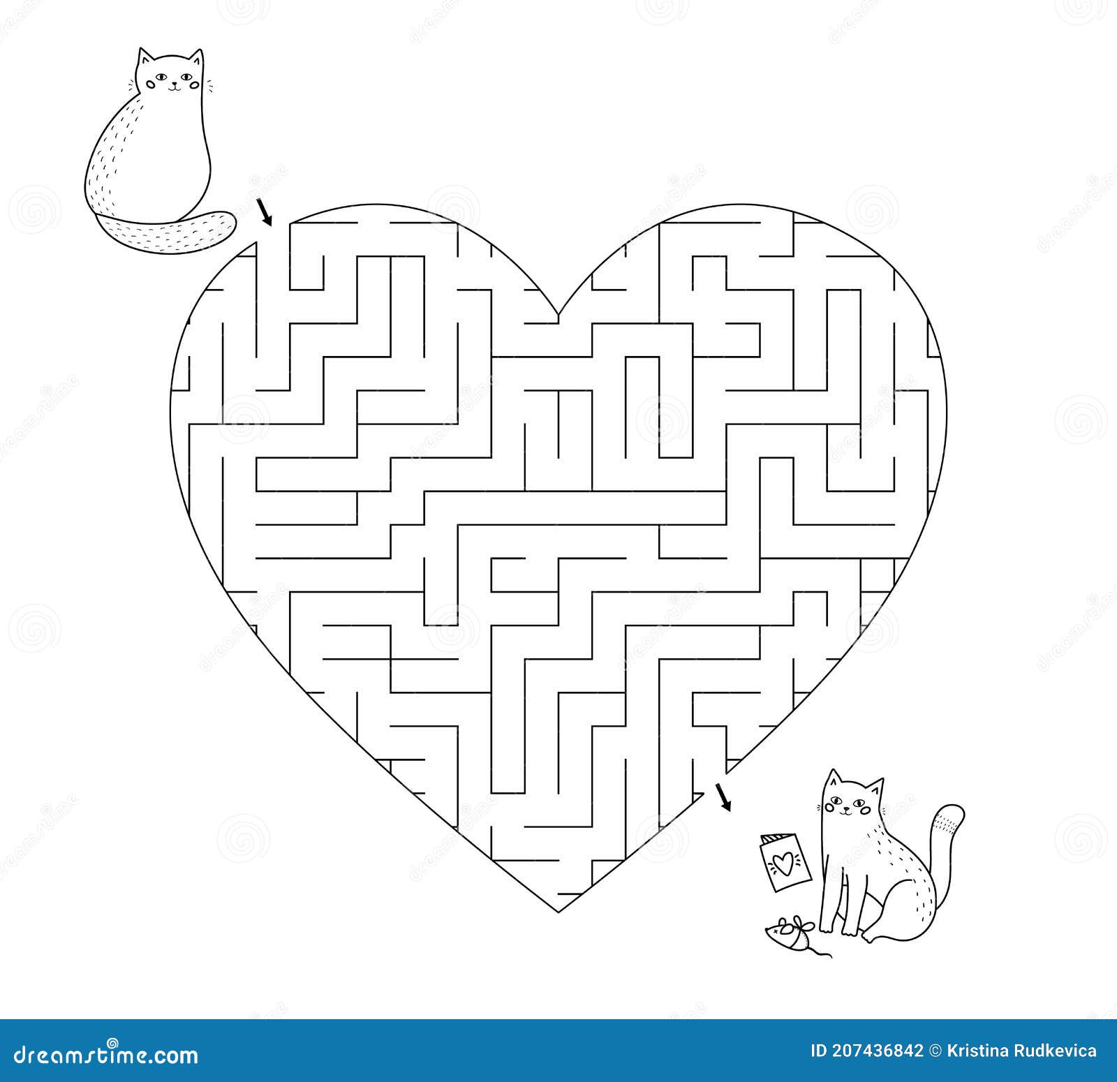 Heart shape maze game for kids saint valentine s day coloring page stock illustration