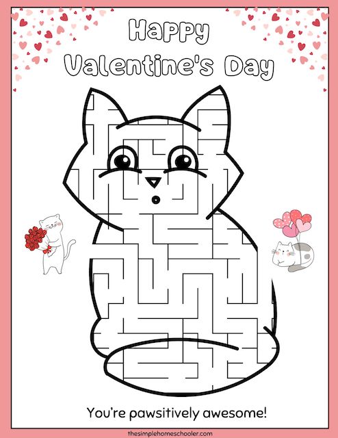 Valentine maze printables free easy print