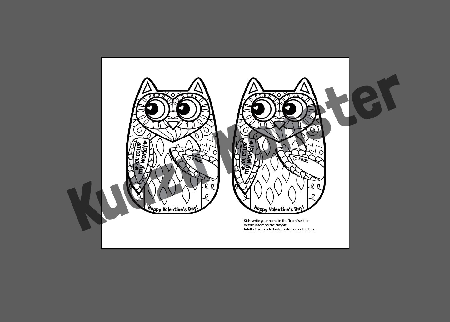 Owl coloring page valentine with crayon holder cute unique owl woodland printable diy valentines crayons cards classroom activity