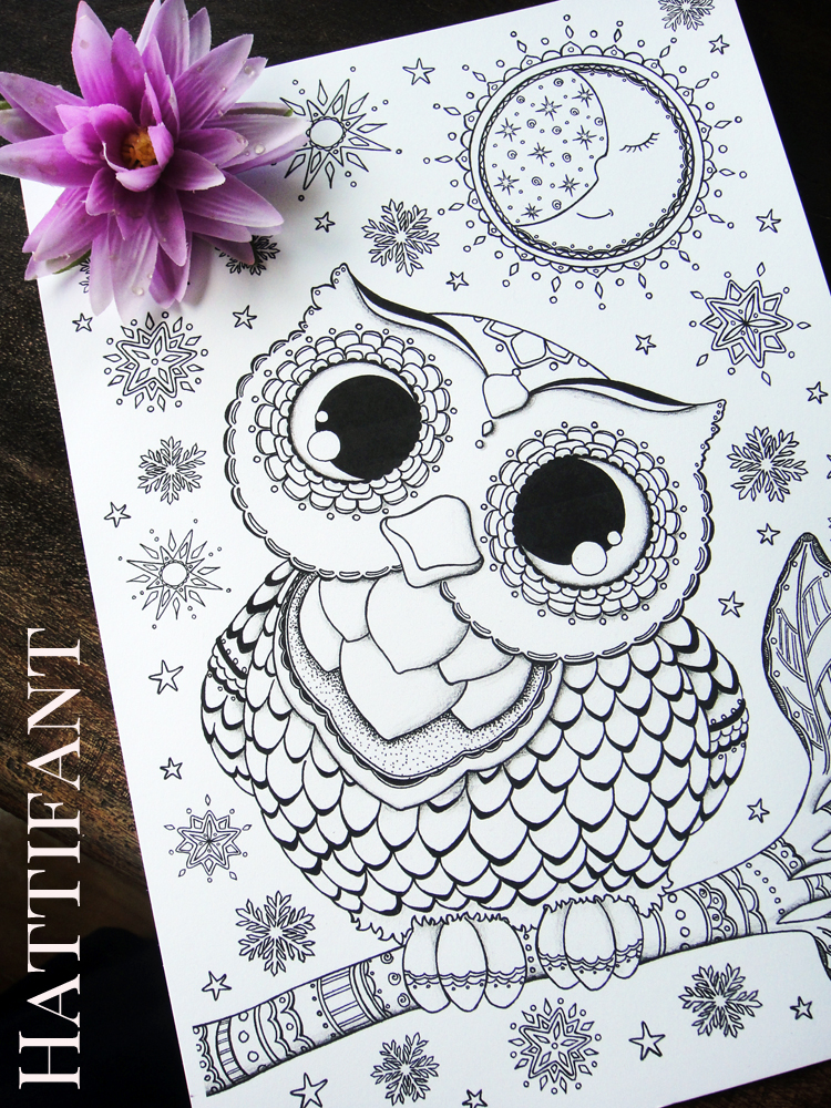 Mama and baby owl love coloring page