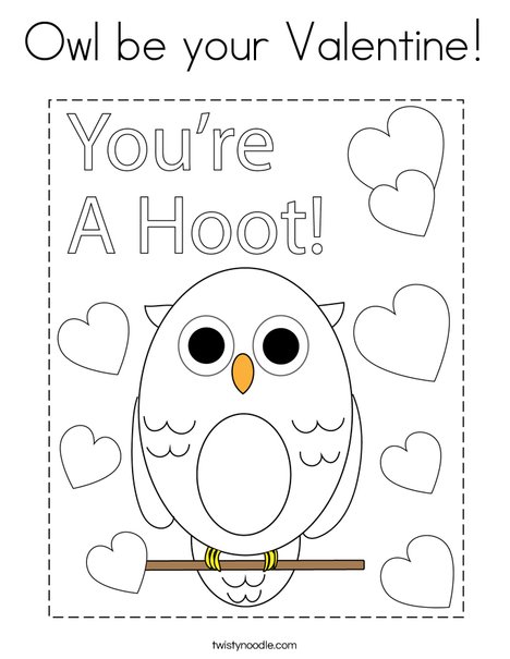 Owl be your valentine coloring page