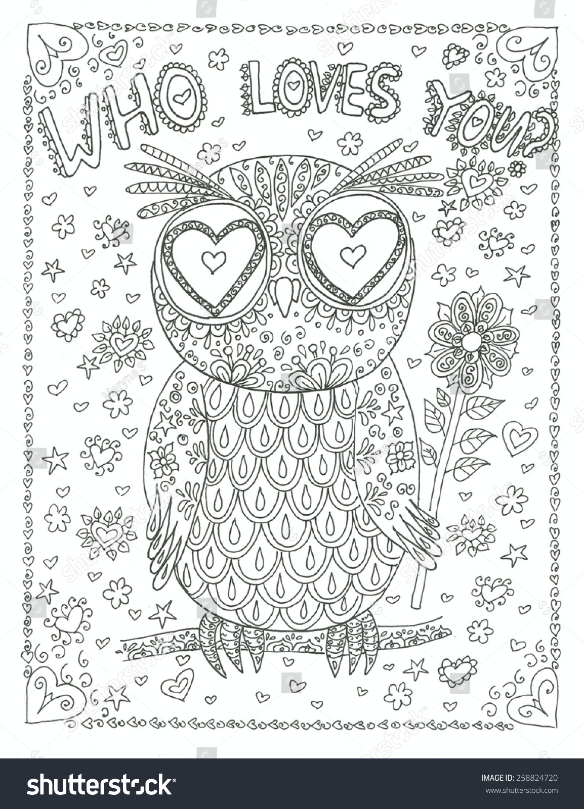 Valentines day owl who loves you stock illustration