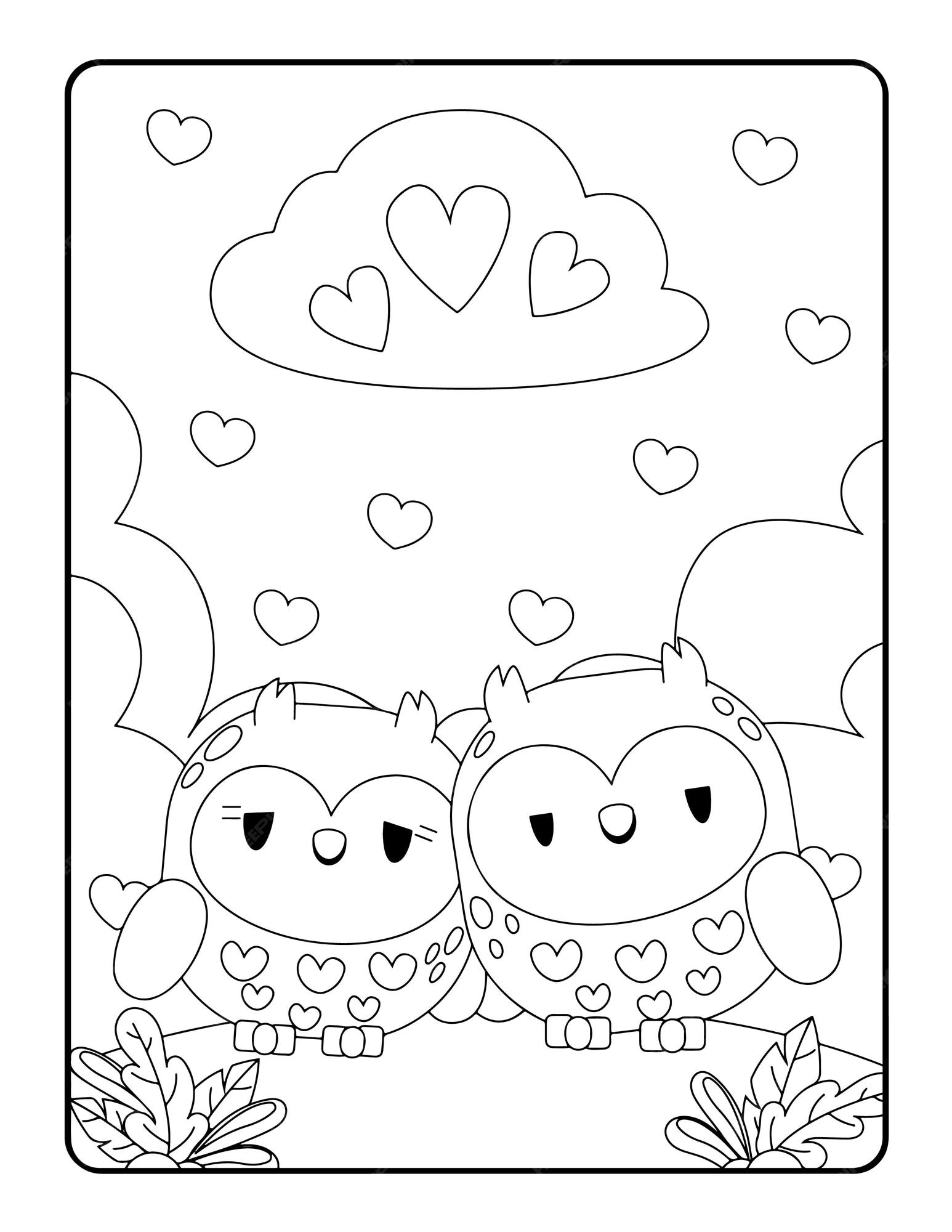 Premium vector christmas winter coloring valentines day coloring pages for kids love coloring page coloring book