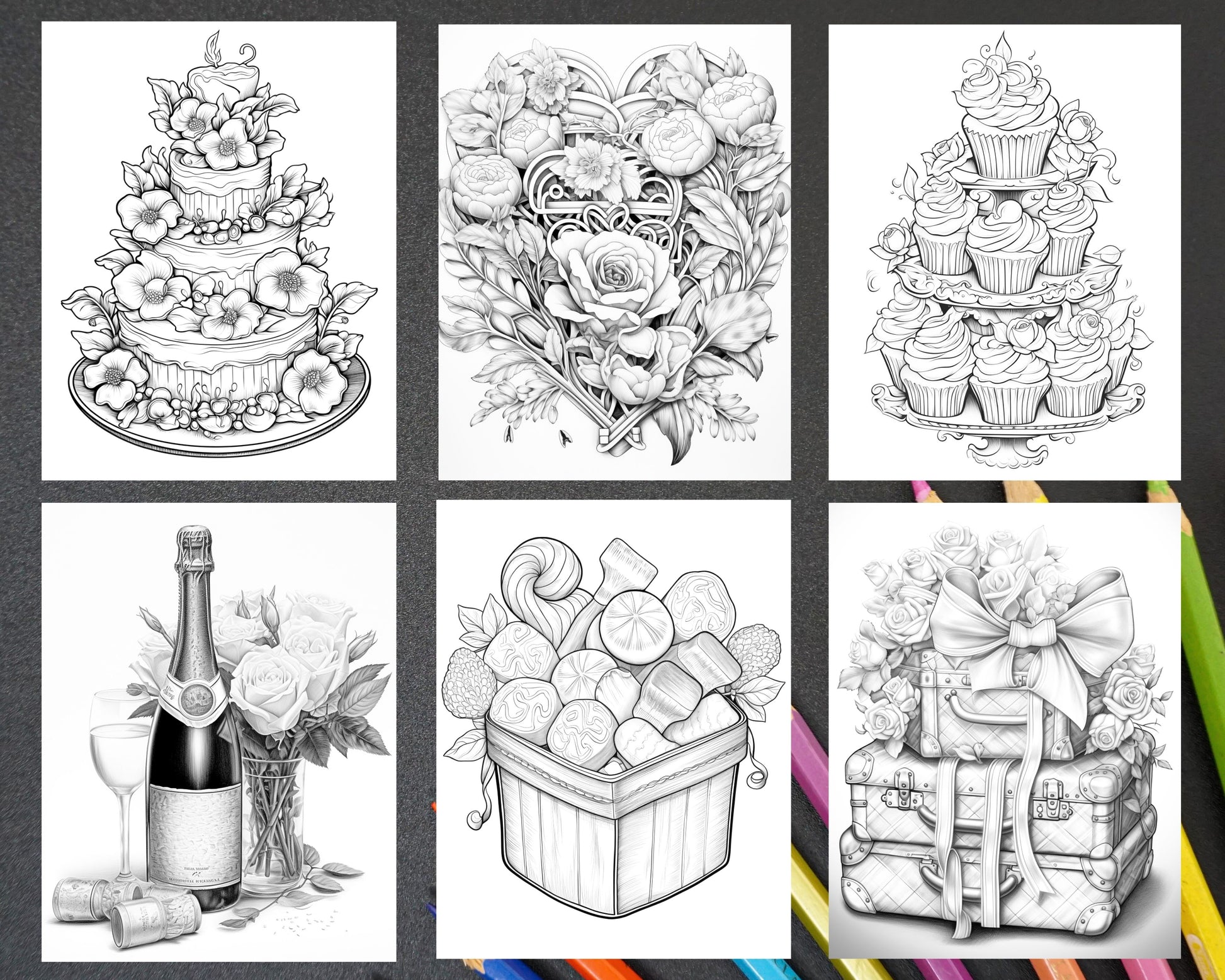 Sweet valentine grayscale adult coloring pages printable pdf insta â coloring