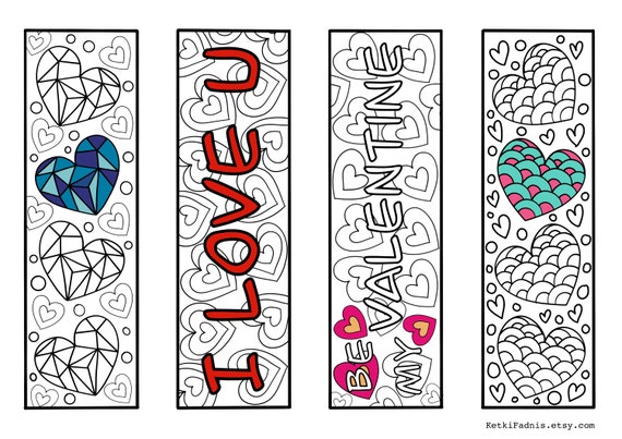 Valentine coloring bookmarks bookmarks coloring page instant pdf download valentines day digital download diy coloring page