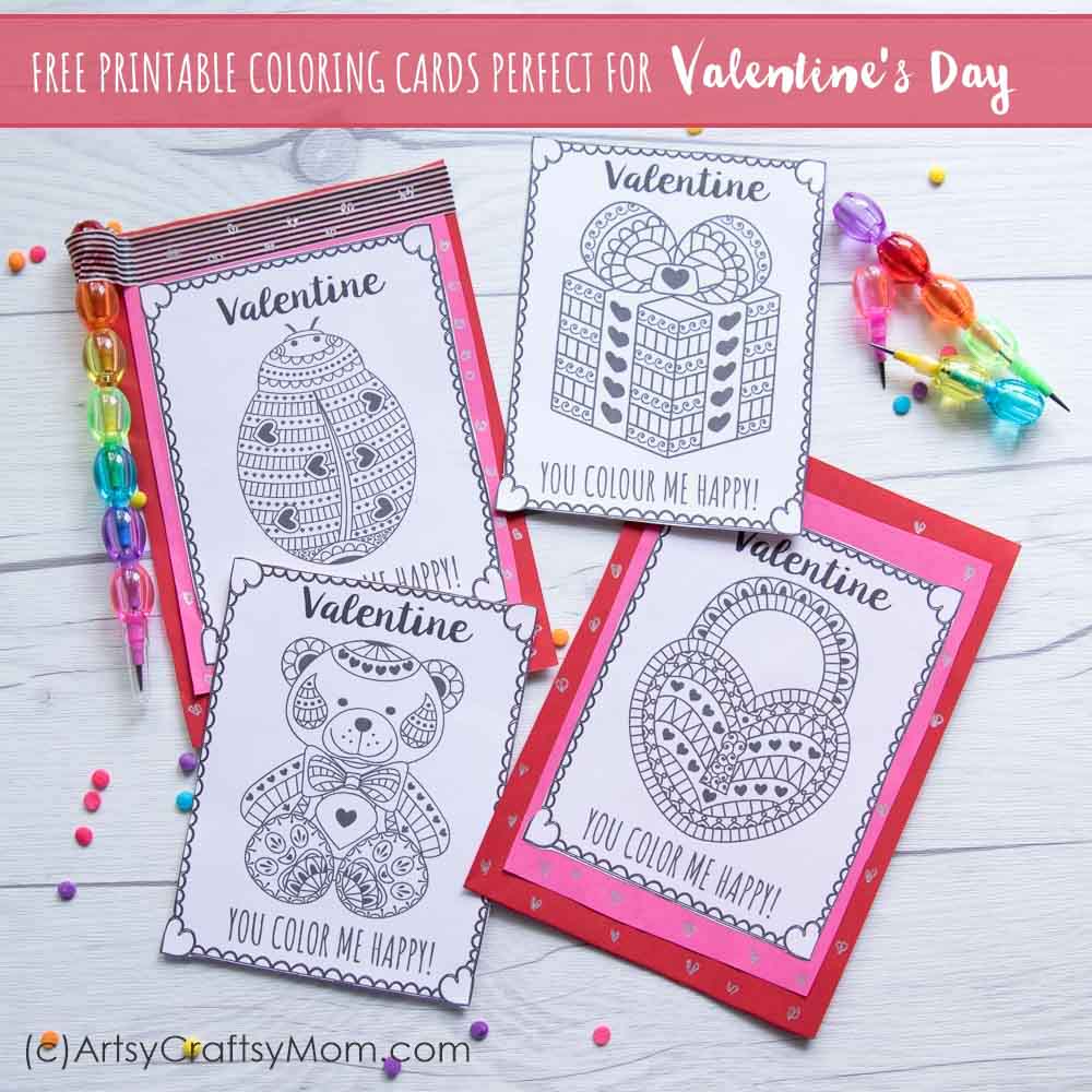 Printable coloring valentine card template