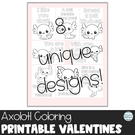 Axolotl coloring valentines cards printable cards for kids axolotl valentine for class axolotl coloring pages valentines day printables