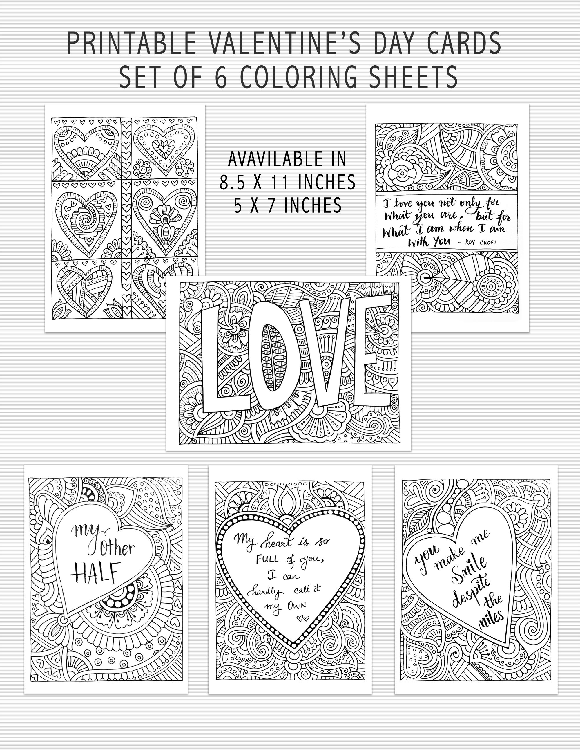 Printable valentines day coloring book set of digital love coloring cards love quotes gifts for girlfriend boyfriend wife husband