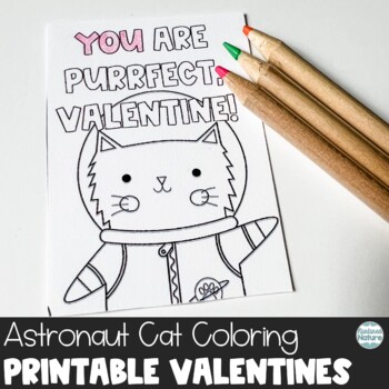 Astronaut cats coloring valentines day cards printable by nurtured nature