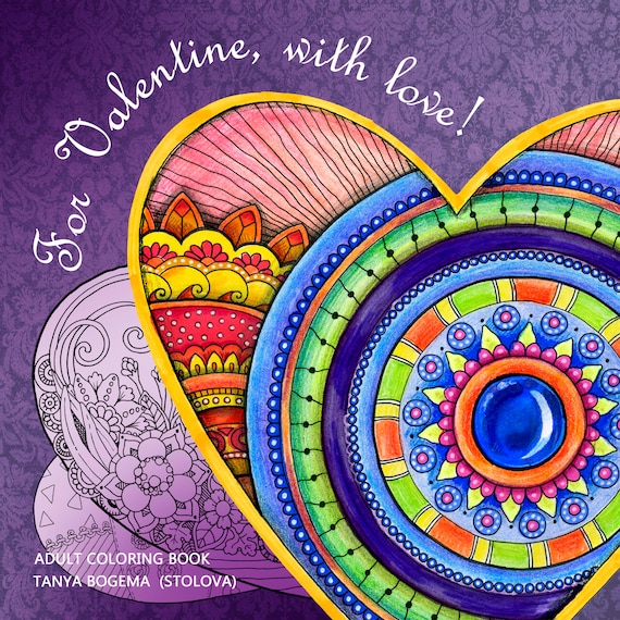 For valentine with love adult coloring book valentines day digital pages coloring pages printable stress relieving gift cards instant download