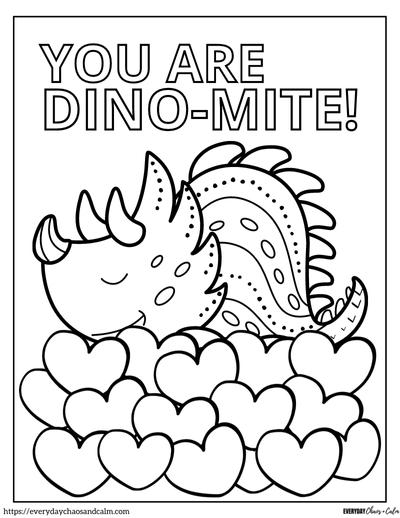 Free printable dinosaur valentine coloring pages