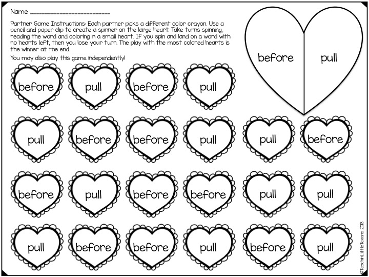 Teachin little texans valentines day themed sight word pages a freebie