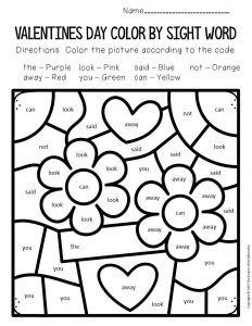 Color by sight word valentines day preschool worksheets valentine sight words sight words sight words kindergarten