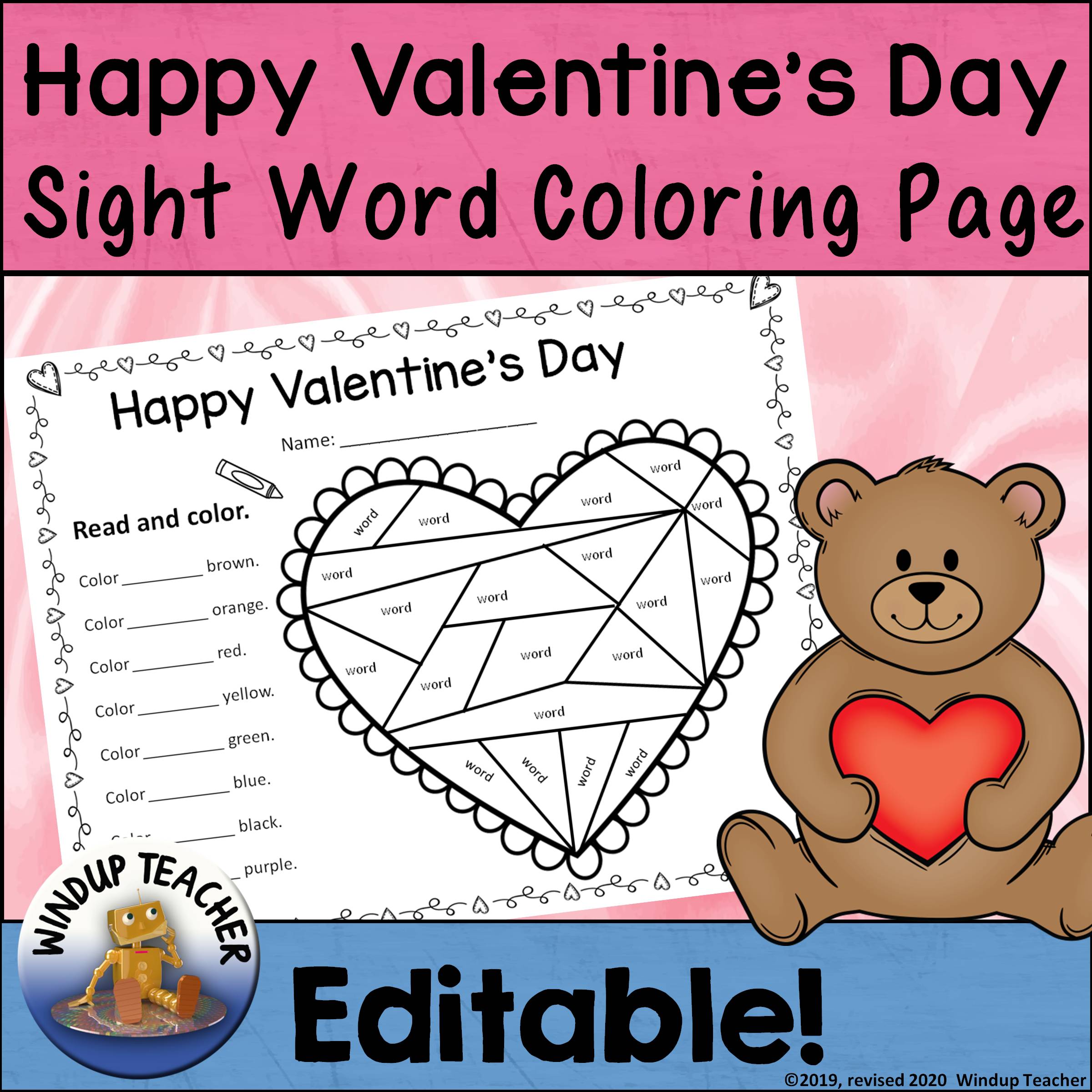 Valentines day sight word activity editable made by teachers