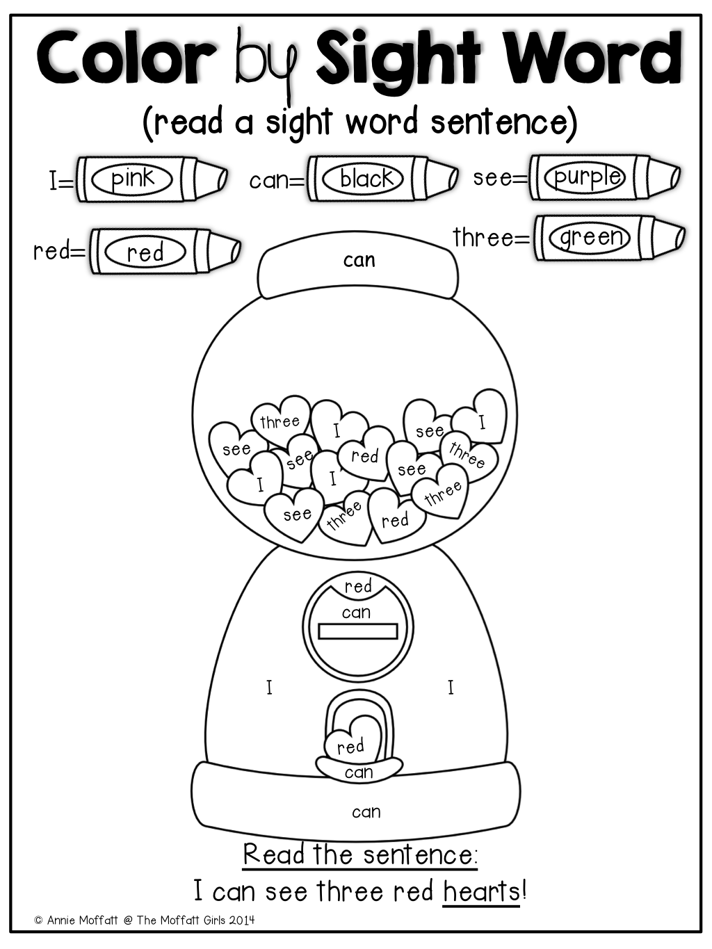 The moffatt girls a valentines day freebie kindergten valentines sight words sight words kindergten