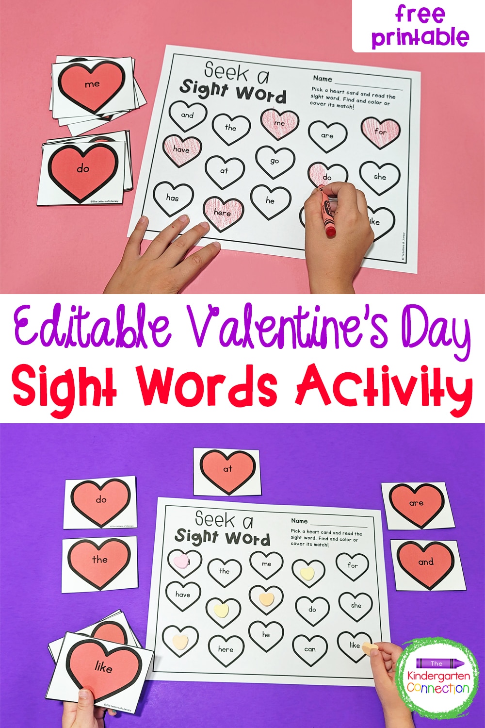 Free editable valentines day sight words game