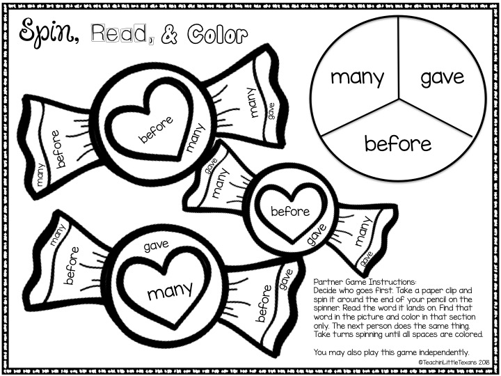 Teachin little texans valentines day themed sight word pages a freebie