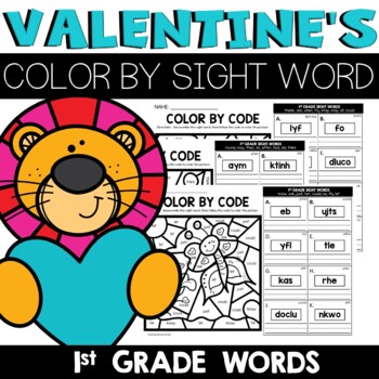 Valentines day color by sight word st grade words unscramble word worksheets