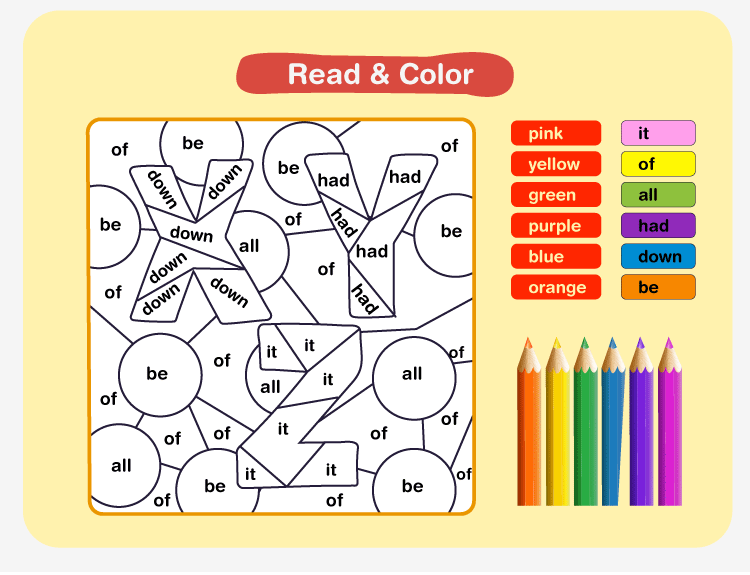 Color by sight word color by sight word kindergarten