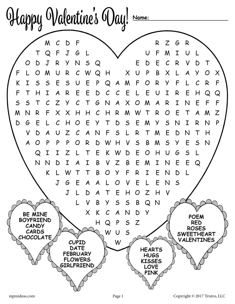 Printable valentines day word search â