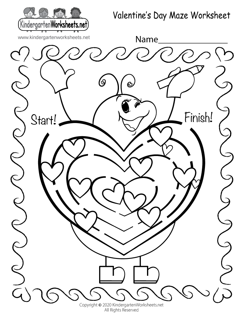 Fun valentines day maze worksheet