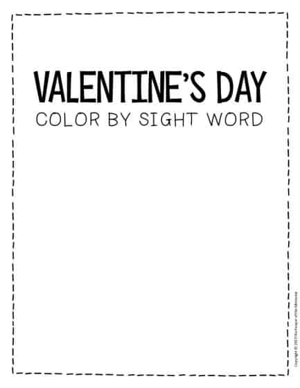 Color by sight word valentines day kindergarten worksheets