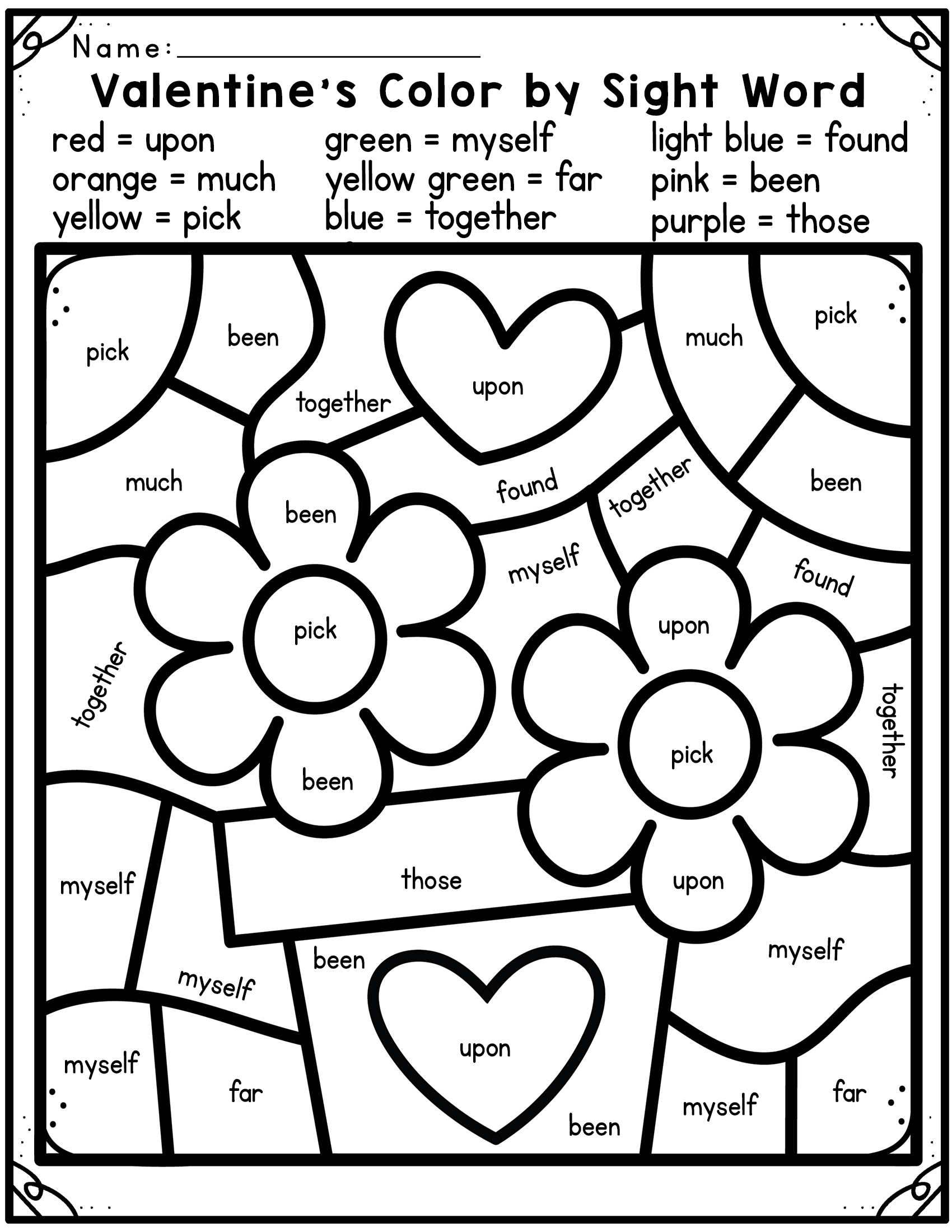 Valentines day color by sight word made by teachers