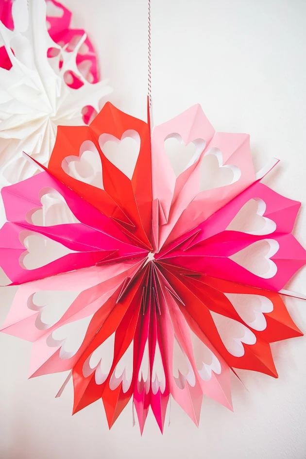 Paper bag heart snowflakes