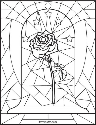 Stained glass rose coloring page