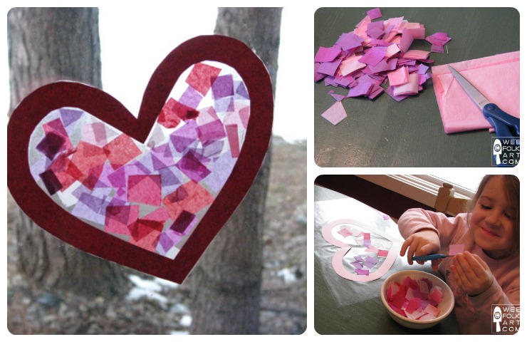 Valentine craft tissue paper stained glass heart â wee folk art