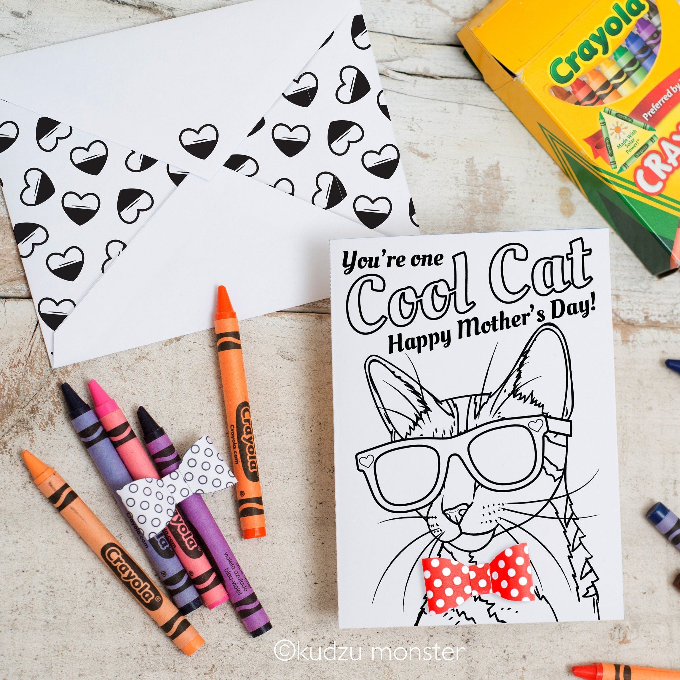 Cool cat mothers day coloring card â kudzu monster