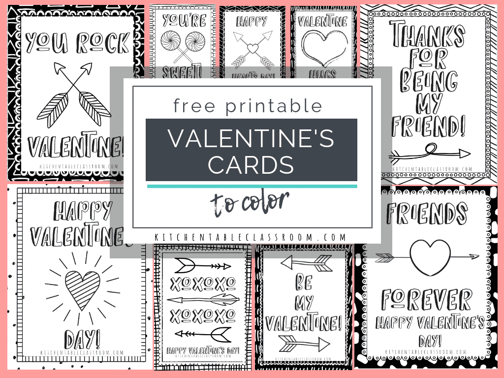 Printable valentine cards to color