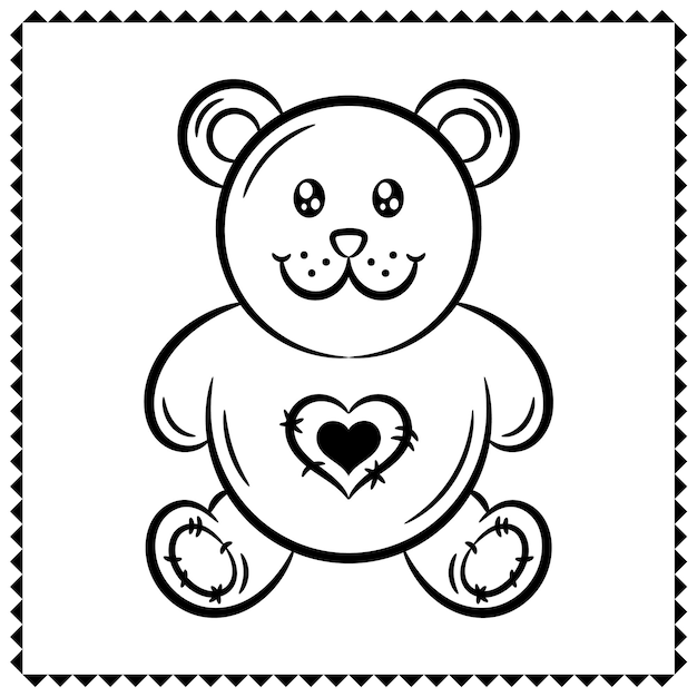 Premium vector valentine love teddy bear drawing sketch for coloring