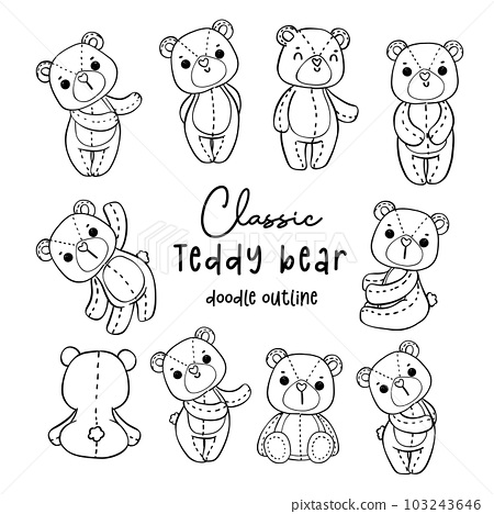 Cute romantic valentine teddy bear doodle hand