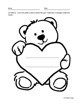 Valentine teddy bear color sheet by dihanna fedder tpt