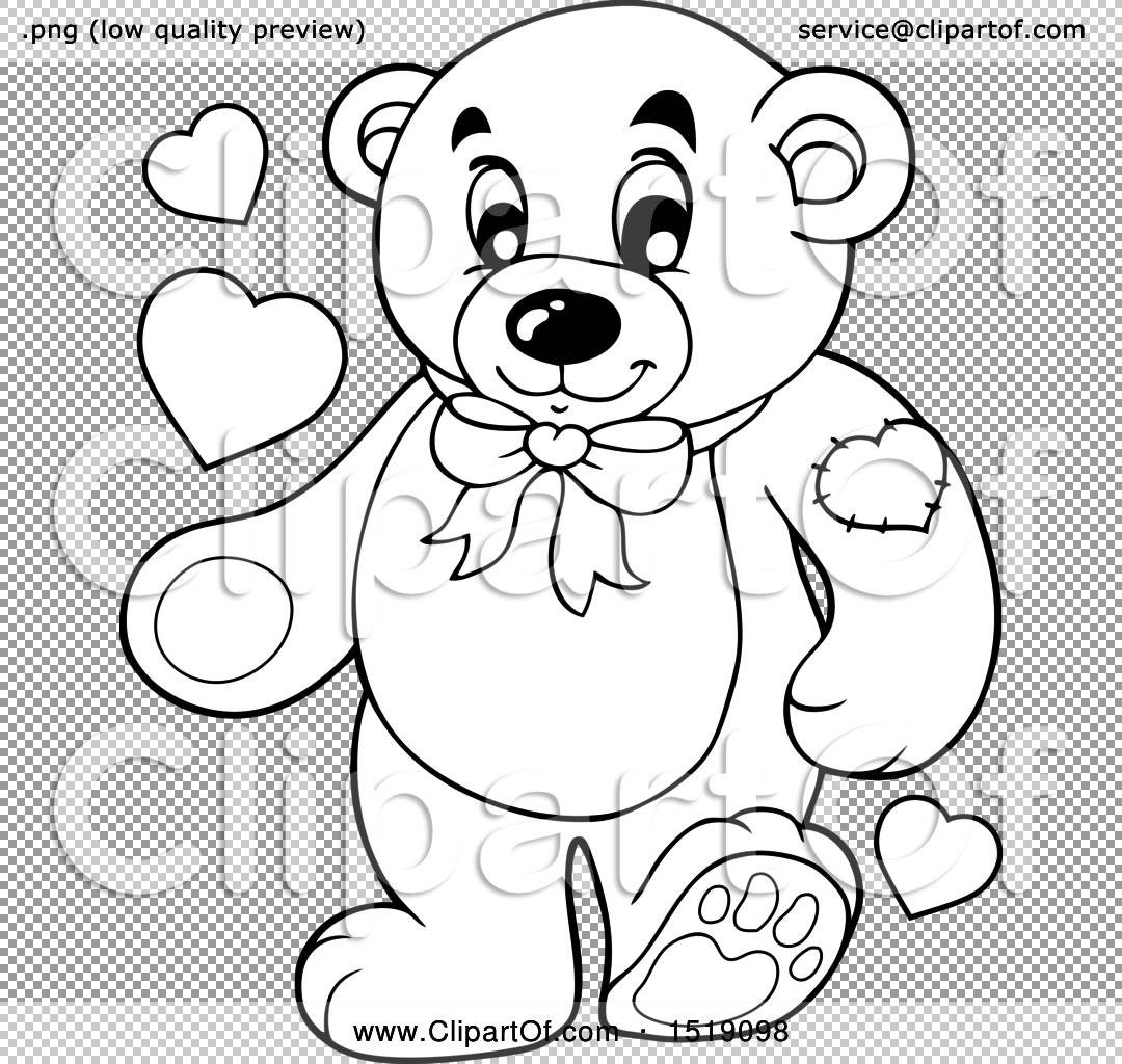 Clipart of a black and white valentine teddy bear with hearts