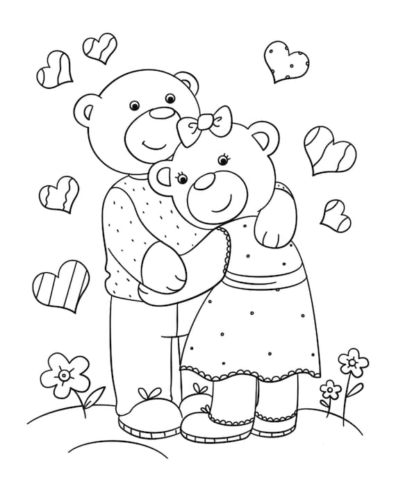 Valentines day coloring page teddy bears valentine