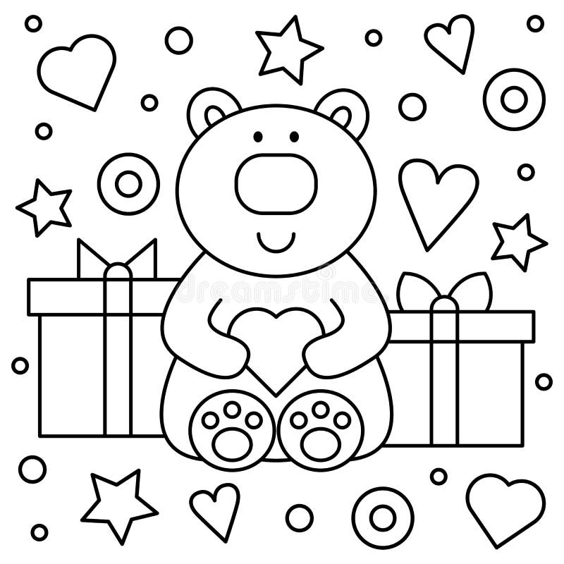 Teddy bear and gifts coloring page vector illustration stock vector