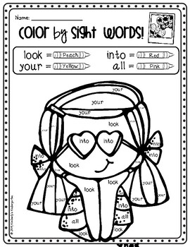 Color by sight words roll color coloring pages valentines day theme