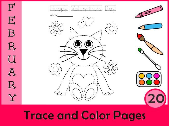 Valentines day tracing and coloring activities for preschoolers pre