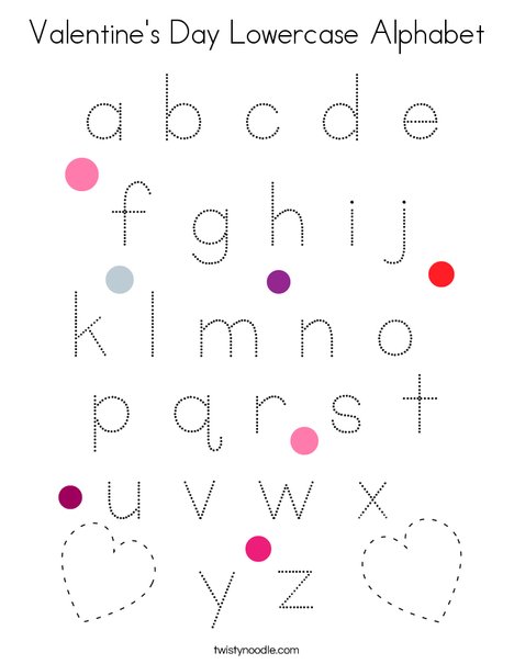 Valentines day lowercase alphabet coloring page