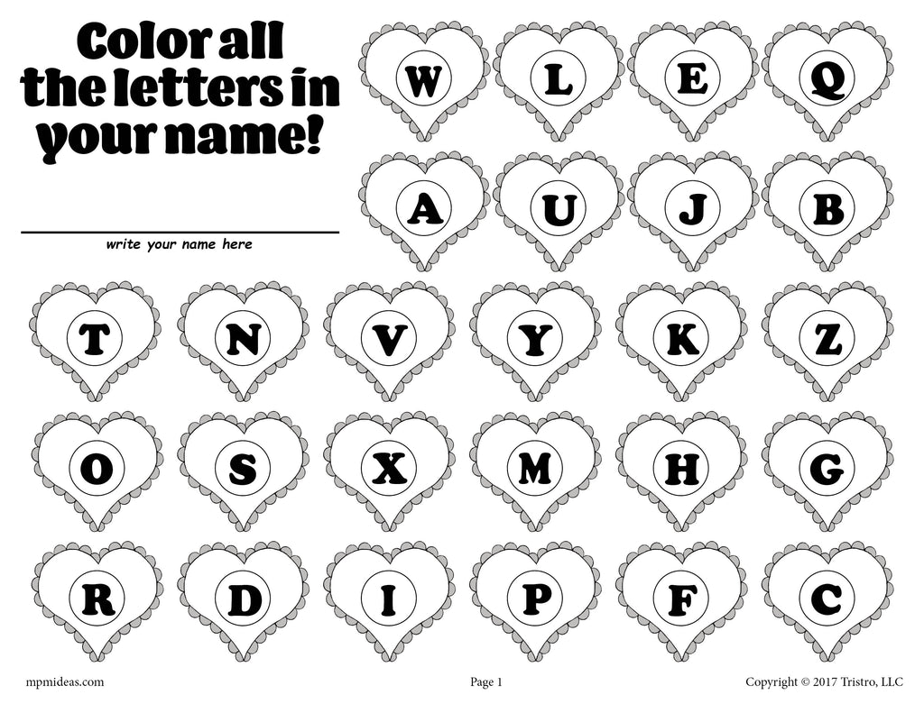 Find color the letters in your name valentines day letter recogni â