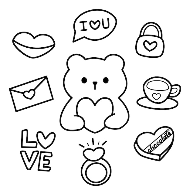 Premium vector valentine bear coloring page